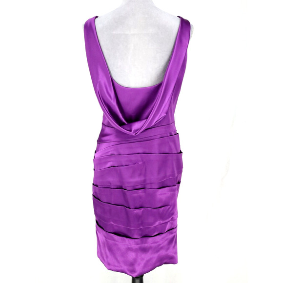 JS Collection Dress Womens 10 Purple Stretch Satin Layered Sleeveless Lined - Picture 2 of 13